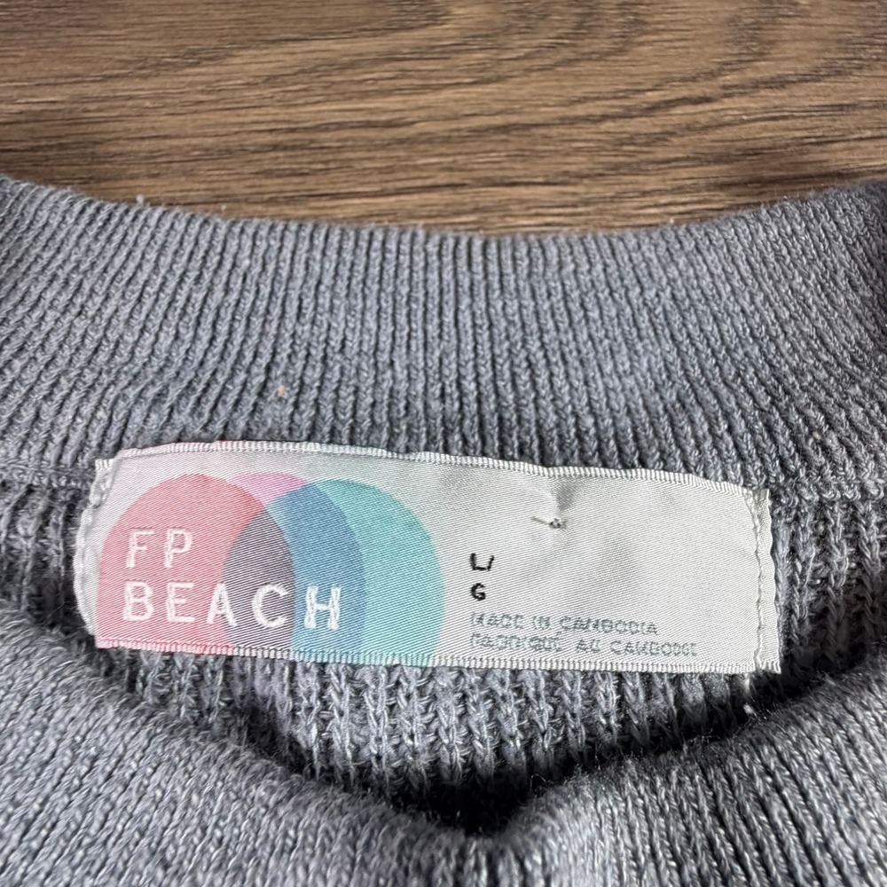 Free People FP beach Malibu Slouchy Oversized Gray Sweater Ribbed Size M Boho - Picture 5 of 16